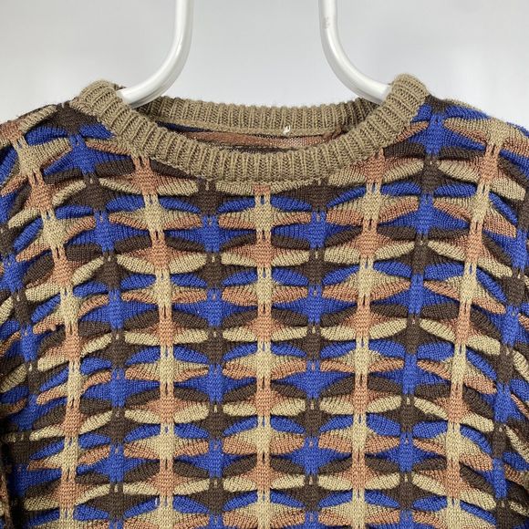 Vintage Coogi Style 3D Knit Grandad Crewneck Jumper 90s Wool Italy Macaroni L - Picture 5 of 15